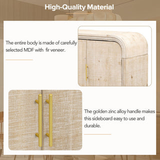 Vintage Curved Sideboard with Gold Handles in Natural Wood