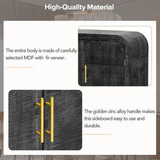 Vintage Curved Sideboard with Gold Handles in Black