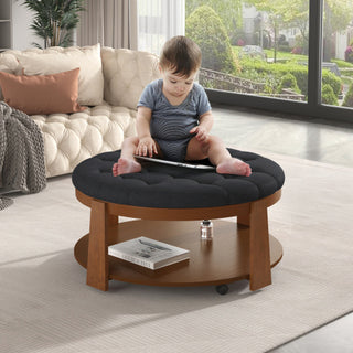 Lola Round Footstool Coffee Table - 2-Tier Oversized