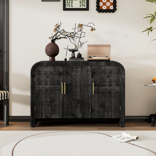 Vintage Curved Sideboard with Gold Handles in Black