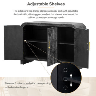 Vintage Curved Sideboard with Gold Handles in Black