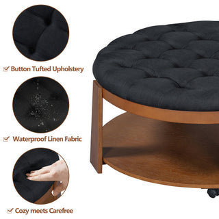 Lola Round Footstool Coffee Table - 2-Tier Oversized