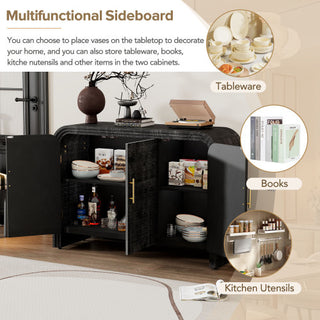 Vintage Curved Sideboard with Gold Handles in Black