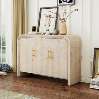 Vintage Curved Sideboard with Gold Handles in Natural Wood
