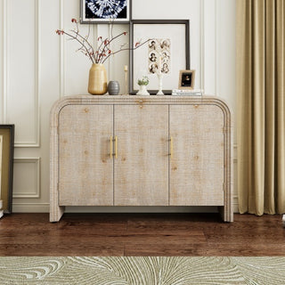 Vintage Curved Sideboard with Gold Handles in Natural Wood