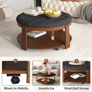 Lola Round Footstool Coffee Table - 2-Tier Oversized