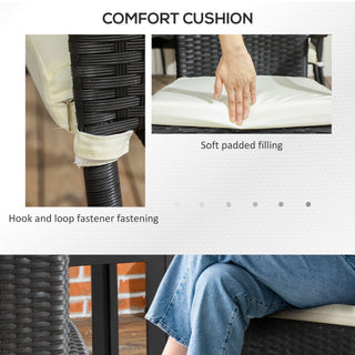 Stackable PE Rattan Outdoor Dining Chairs With Cushion, Patio Wicker Dining Chair With Armrests & Backrest, Cream White