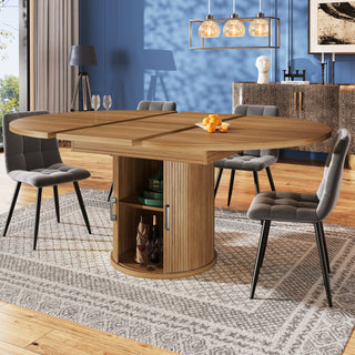 Extendable Dining Table, Dining Room Table, Kitchen Table, Balcony Table, Extendable Table Top Round Dining Table, Extends To Oval, 118-158 Cm, Seats Up To 6 People, Walnut Black