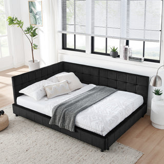 Full Size Upholstered Tufted  Bed Frame, Sofa Bed Frame With Comfortable Backrest And Armrests, Full Size Bed For Bedroom, Living Room,Velvet, Black 80.5x59x30.5
