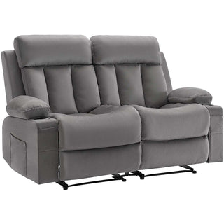 Loveseat Recliner Sofa, Power Reclining Couch With Heating And Massage, Soft Velvet Electric Recliner Sofa With USB Ports, Cup Holders AndSideBags, Dual Loveseat Chair For Living Room, Grey