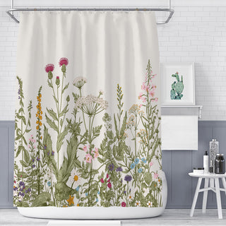 Floral Plant Polyester Bathroom Shower Curtain