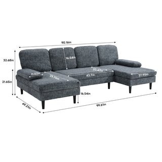 U-shaped Combination Sofa, Double Lounge Chair, Chenille Fabric 4-seat Living Room Furniture