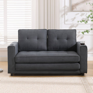 VIDEO Provided 3-in-1 Upholstered Futon Sofa Convertible Sofa Bed,Foldable Tufted Loveseat With Pull Out Sleeper Couch Bed