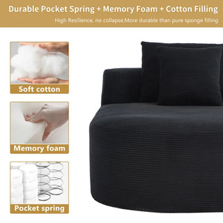 67.5''Chaise Lounge Chair 46'' Wide Seat Indoor Corduroy Oversized Sleeper Sofa For Living Room Deep Seat Lounge And Two Soft Pillows Convertible Boneless Sofa Bed, Black,No Assembly Required