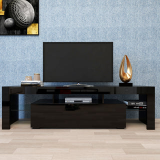 Modern Black TV Stand 20 Colors LED TV Stand W Remote Control Lights