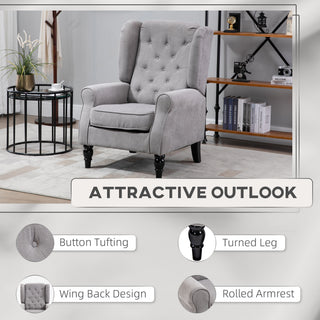 Gray Fabric Tufted Club Accent Chair With Removable Cushion, Wooden Legs