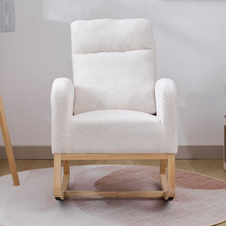 Modern Accent Rocking Chair Rocking Chair With Solid Wood Legs, Upholstered Nursery Glider Rocker, Comfy Armchair With Side Pocket, Living Room Lounge Arm Chair With High Backrest NO TEMU