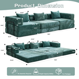 Compression Sofa,Convertible Floor Sofa Bed With Fixed-Shape Frame, Boneless Modular Sectional Sofa,No Assembly Required,Chenille Fabric,for Living Room Bedroom,Dark Green
