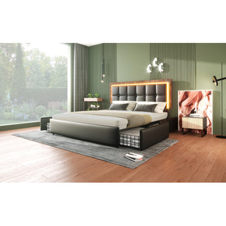 PU Belt, LED Strip And Bed Frame With 4 Drawers