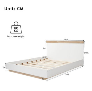 Floating Double Bed Frame with Headboard and Slatted Base