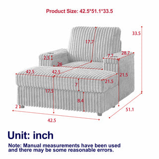 42.5-inch Corduroy Single Recliner With Backrest Pillow, Cup Holder Design, Storage Footrest, Comfortable Sofa-deep-seated Living Room Sofa