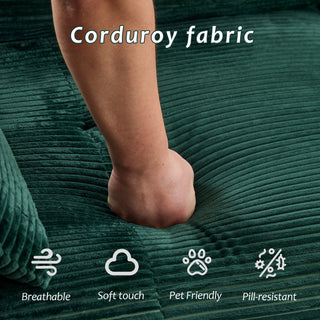 Modern Memory Foam Compressed Sofa,2 Seater Large Sectional Couches For Living Room,Pet-Friendly Cloud Modular Sectional Sofa,Corduroy Fabric,Extra Deep Loveseat,No Assembly Required, Green