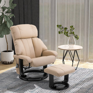 10-Point Massage Recliner Chair, Vibration Massage Sofa With Ottoman Footrest, Faux Leather And Swivel Wood Base For Living Room & Bedroom, Beige