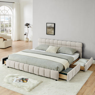 King Size Upholstered Bed ,comfortable Upholstered Bed Frame, Chenille Fabric, With Headboard And Solid Bed Frame. With Drawer For Storage.-Beige 88.5x85.5x31