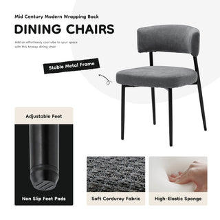 Modern Dining Chairs Set Of 4, Upholstered Dining Chairs With Curved Backrest,Sturdy Metal Frame