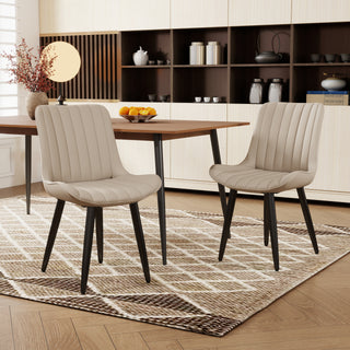 Set Of 2 Modern PU Leather Dining Chairs With Thick Cushions & Metal Legs, Armless Faux Leather Side Chairs For Kitchen, Dining Room