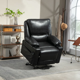 Power Lift Chair for Elderly, Faux Leather Recliner Sofa with Vibration Massage and Heat, Remote, Side Pockets, Black