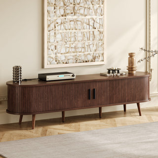 70 Inch Mid Century Modern TV Stand, TV Stand For 80 Inch TV, TV Stand With Tambour Doors, Drawers And Power Outlet, TV Consoles For Living Room, Bedroom