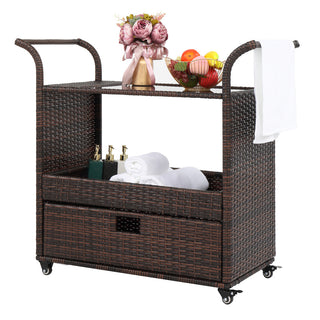 Wicker Outdoor Bar Cart on Wheels