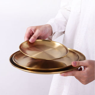 Retro Metal Round Tray Stainless Steel Snack
