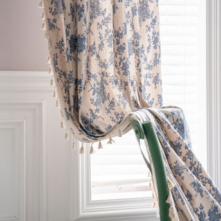 Beige Cotton Linen Tassel Kitchen Curtain