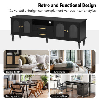 VIBE HAUS 68.9'' Retro TV Stand For TVs Up To 75 Inches, Entertainment Center Media Console With Fluted Glass Doors And Five Solid Wood Legs For Living Room