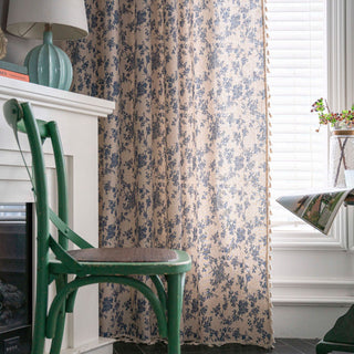 Beige Cotton Linen Tassel Kitchen Curtain