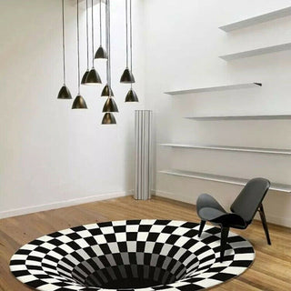 3D Vortex Carpet Black White Grid Bottomless