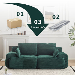 Modern Memory Foam Compressed Sofa,2 Seater Large Sectional Couches For Living Room,Pet-Friendly Cloud Modular Sectional Sofa,Corduroy Fabric,Extra Deep Loveseat,No Assembly Required, Green