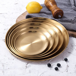 Retro Metal Round Tray Stainless Steel Snack