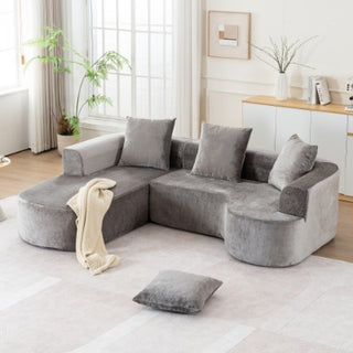 Modular Sectional Sofa With L-Shape Chaise,Cloud Sectional Modern Sleeper Couch With Deep Seat,Sponge Compression Sofas No Assembly Required   Grey-Corduroy Fabric