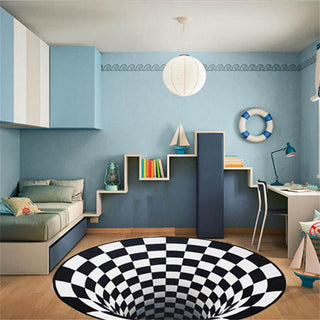 3D Vortex Carpet Black White Grid Bottomless