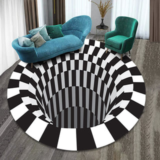 3D Vortex Carpet Black White Grid Bottomless