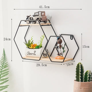 Shelves on iron wall