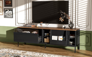 U-Can 70.8'' Modern TV Stand For TVs Up To 75 Inches, Entertainment Center With Storage Space, Sliding Doors, Adjustable Shelves And Metal Frame, Mid Century Modern Media TV Console Table For Living R