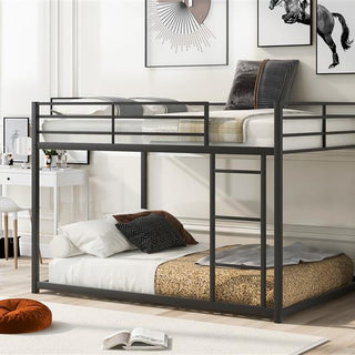 Full Metal Bunk Bed, Low Bunk Bed With Ladder, Black