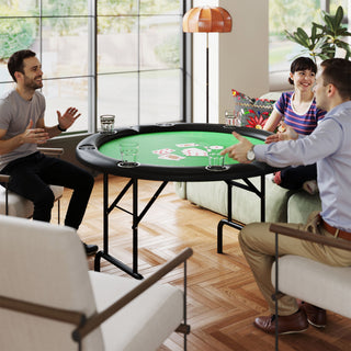 Poker Table Foldable 47" Round Casino Folding Game Table for 8 Players with Cup Holders, Green