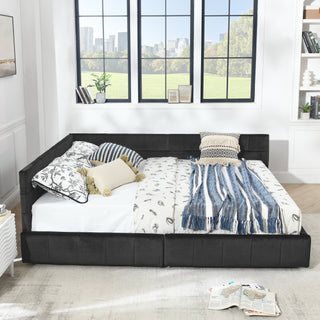 Queen Size Storage Upholstered Tufted Bed Frame, Sofa Bed Frame With Comfortable Backrest And Armrests, Queen Size Bed For Bedroom, Living Room,Velvet, BLACK 85.5x64.5x29.5