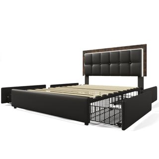PU Belt, LED Strip And Bed Frame With 4 Drawers