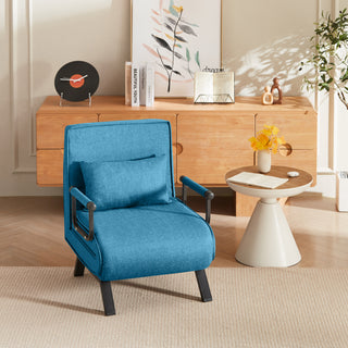 Convertible Chair Bed Sleeper For Adults, 5 In 1 Folding Chair Bed With 5-Position Adjustable Backrest & Pillow, Comfy Single Futon Sofa Bed For Small Spaces, Apartment, Office Blue